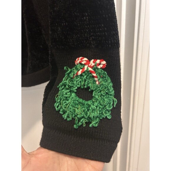 Vintage Just B Christmas Holiday Black Cardigan Sweater Women’s Medium Grandma - Picture 5 of 6